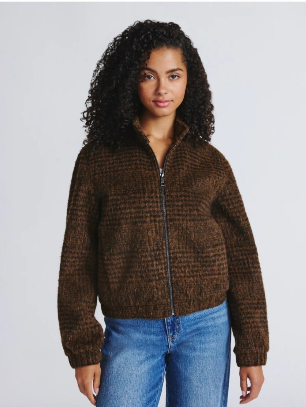 Time and Tru Brown Faux Wool Houndstooth Bomber Jacket Size 2X NWT